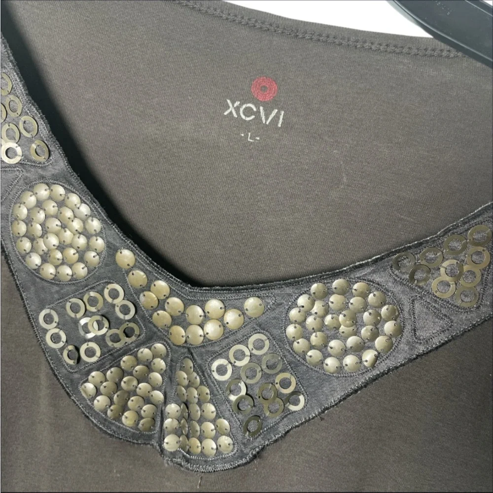 XCVI Women's embellished brass beads Brown Long Sleeve Shirt size large - Picture 2 of 5